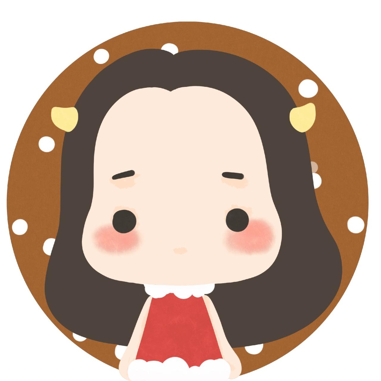 咖啡色背景加彩色圆点装饰的牛轰轰呆萌头像