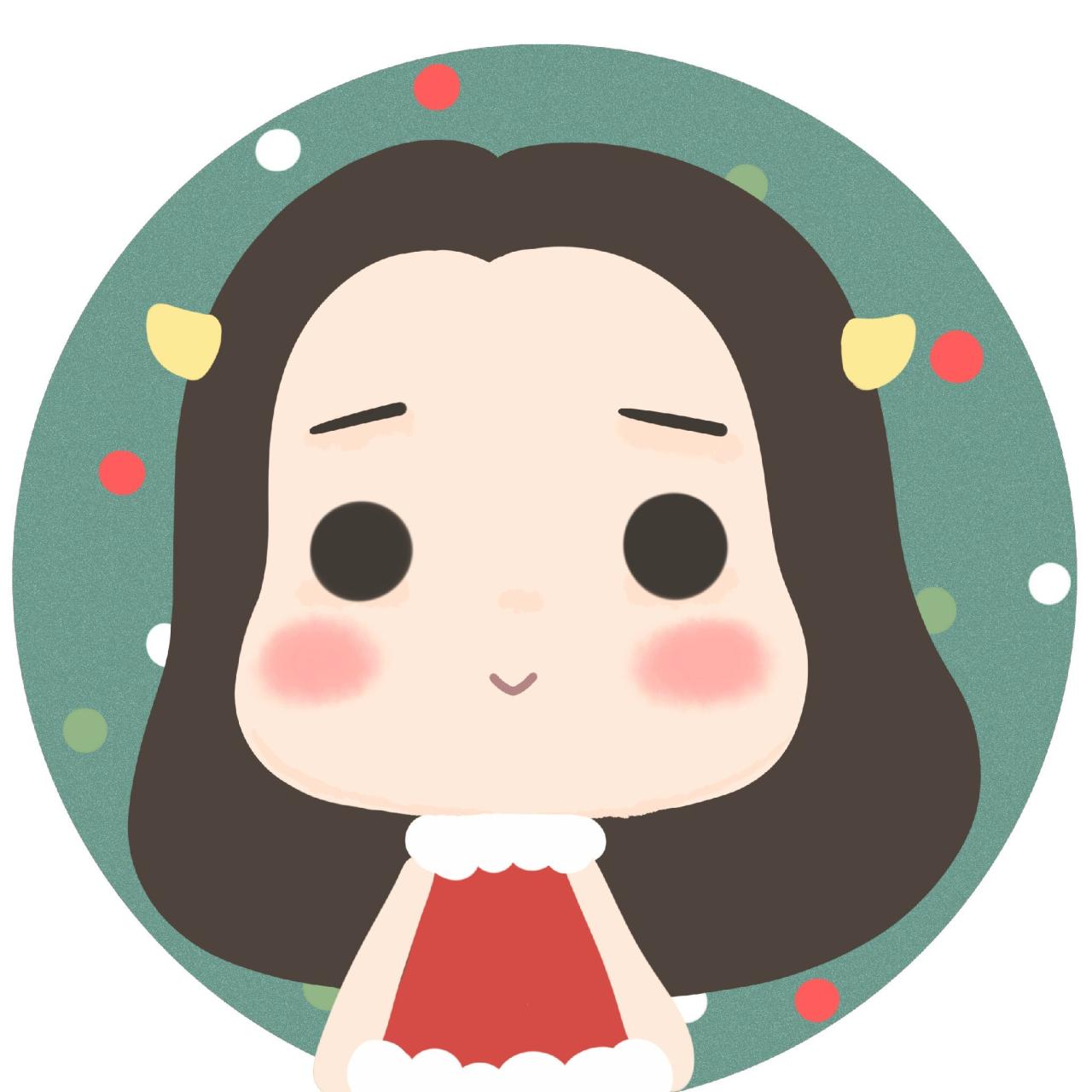 绿色背景加彩色圆点装饰的牛轰轰嘟嘴头像