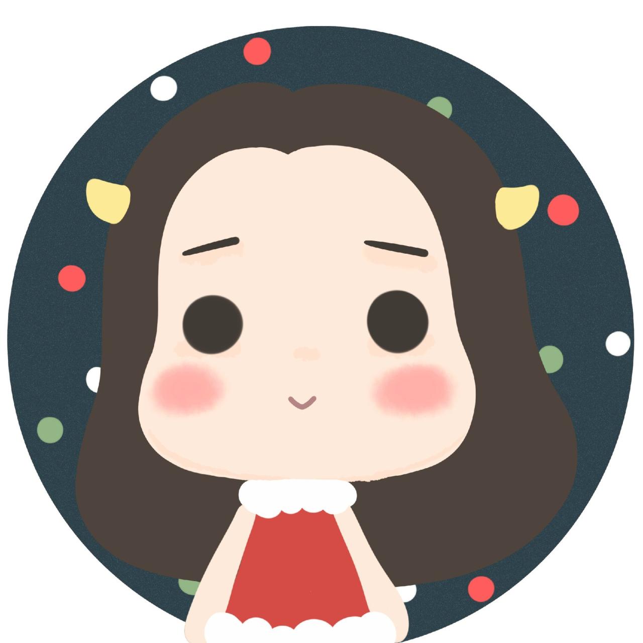 蓝色背景加彩色圆点装饰的牛轰轰嘟嘴头像