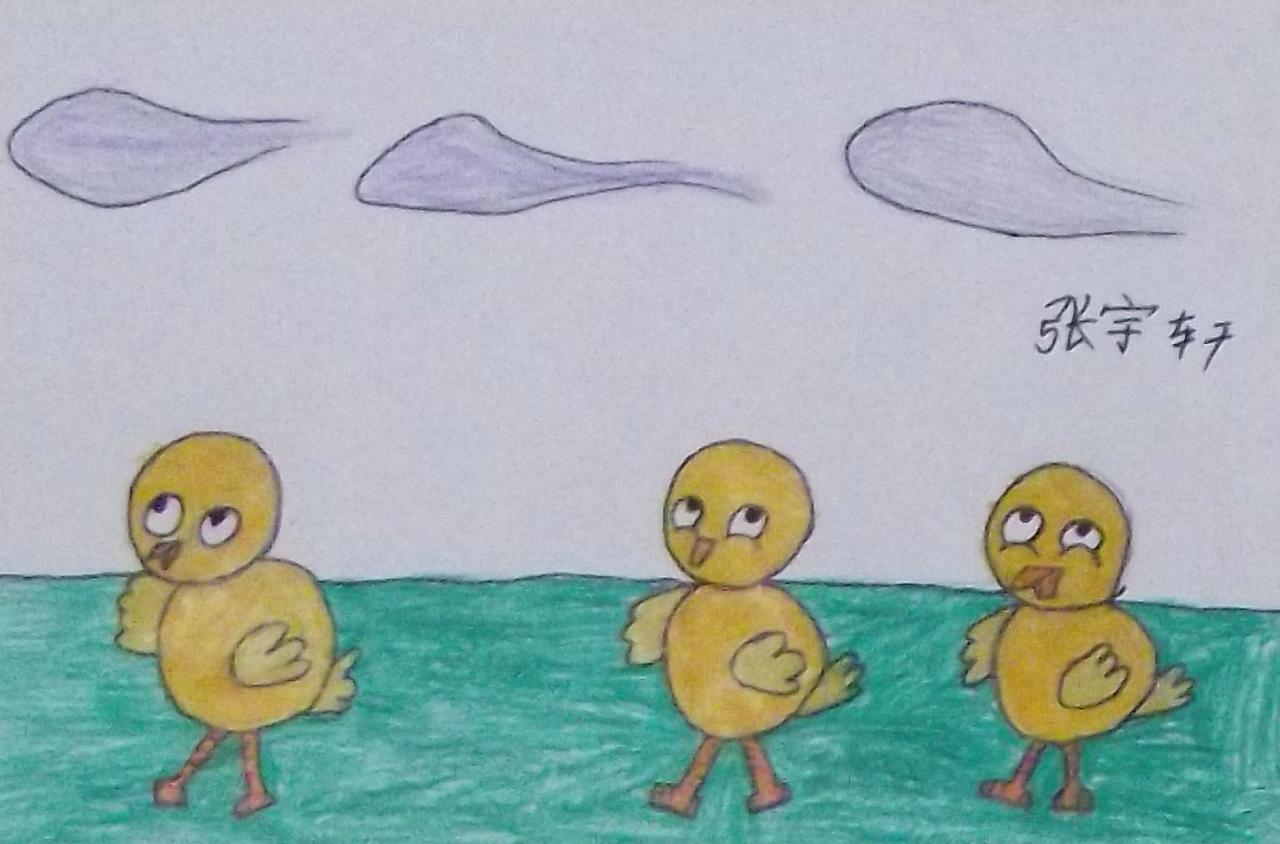 三只小鸡画 张宇轩画