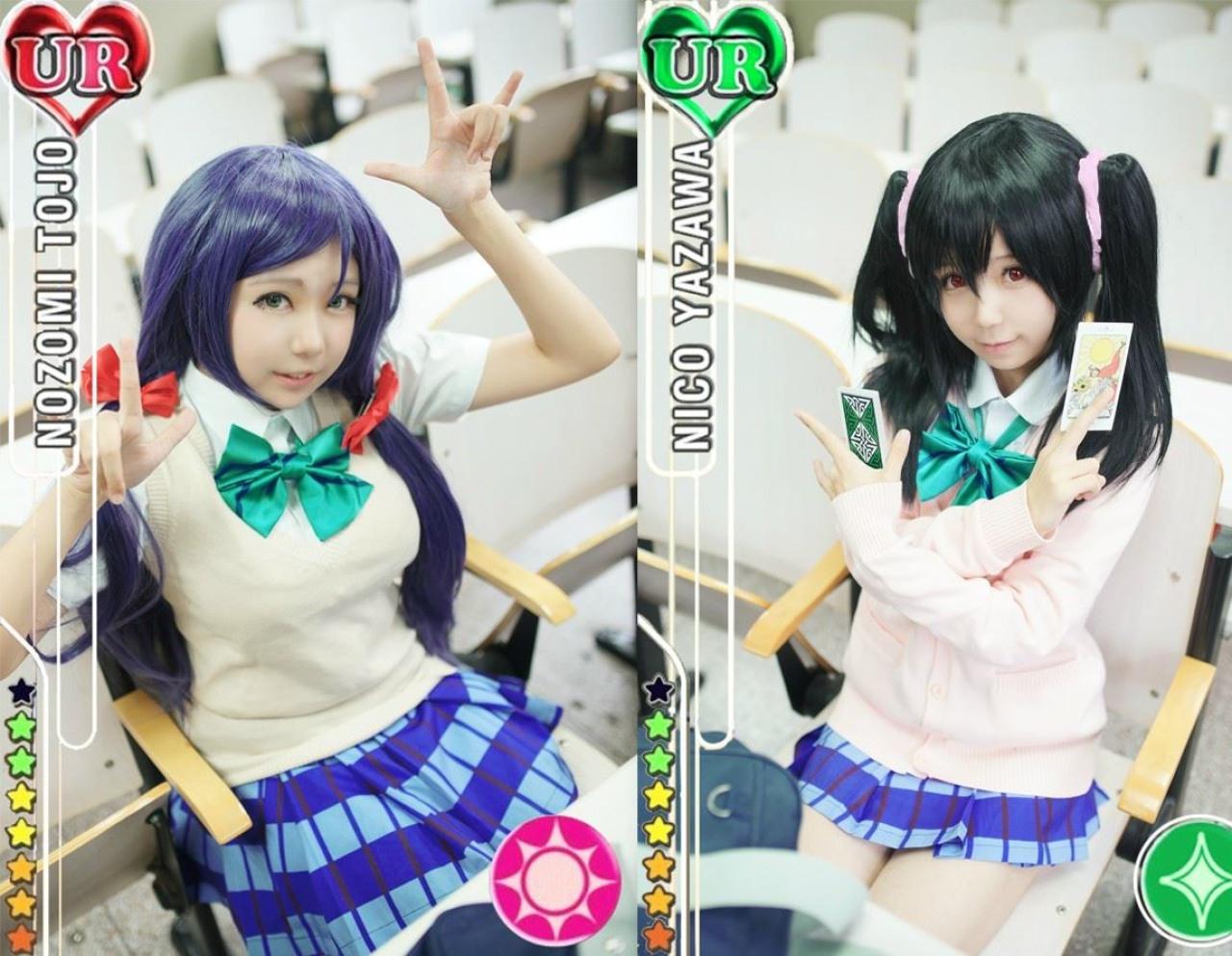 慕斯扮演东条希和阿琴扮演矢泽妮可UR卡牌照组合图