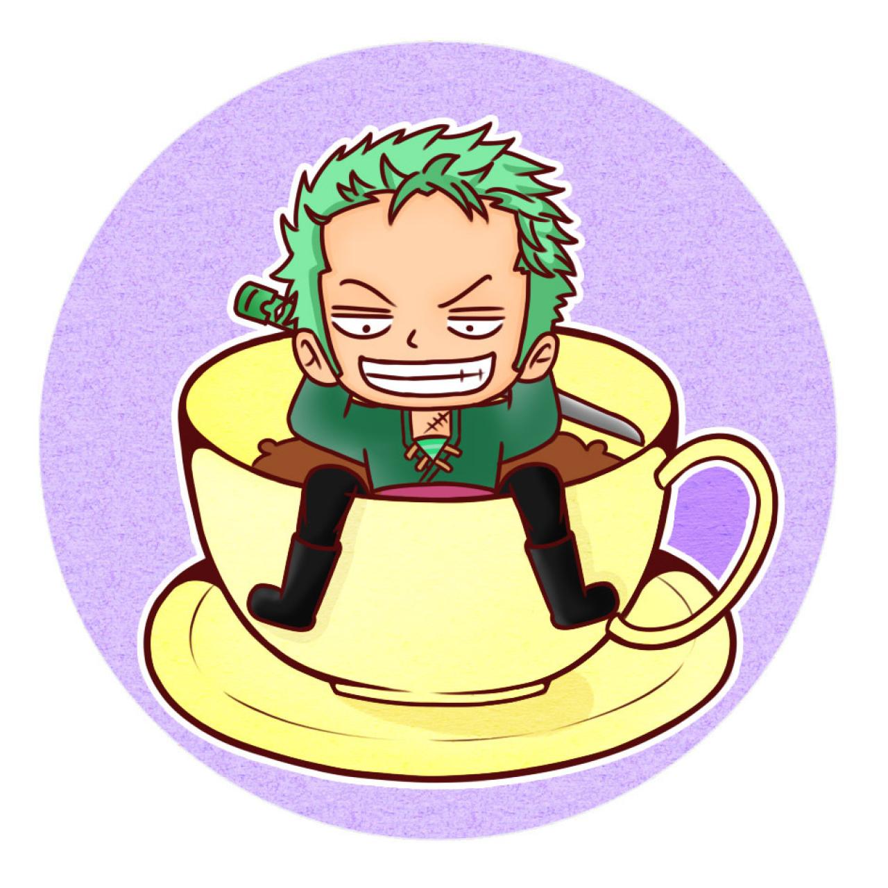 “海贼猎人”罗罗诺亚·索隆坐在咖啡杯里的头像