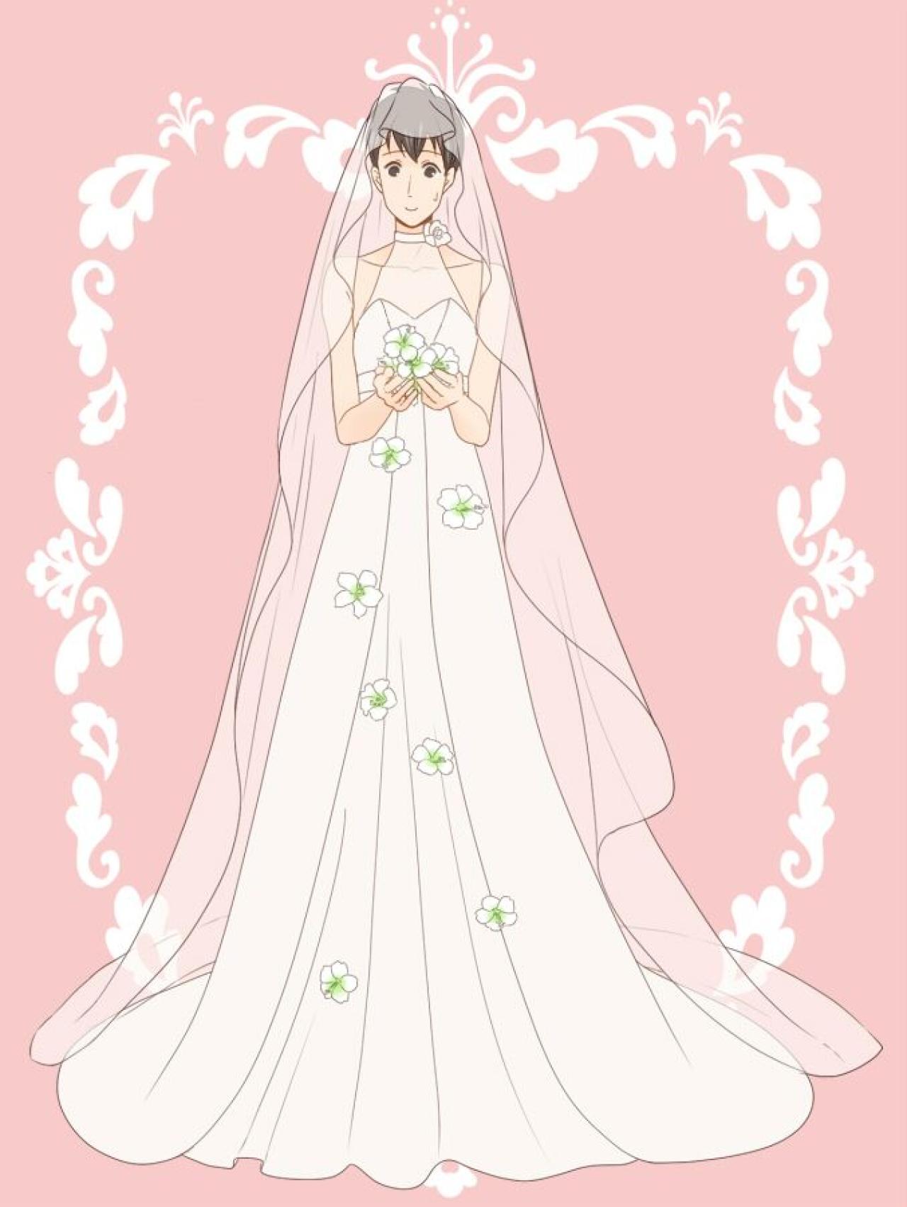 贝特霍尔德·胡佛穿着白色婚纱，捧着白色花瓣