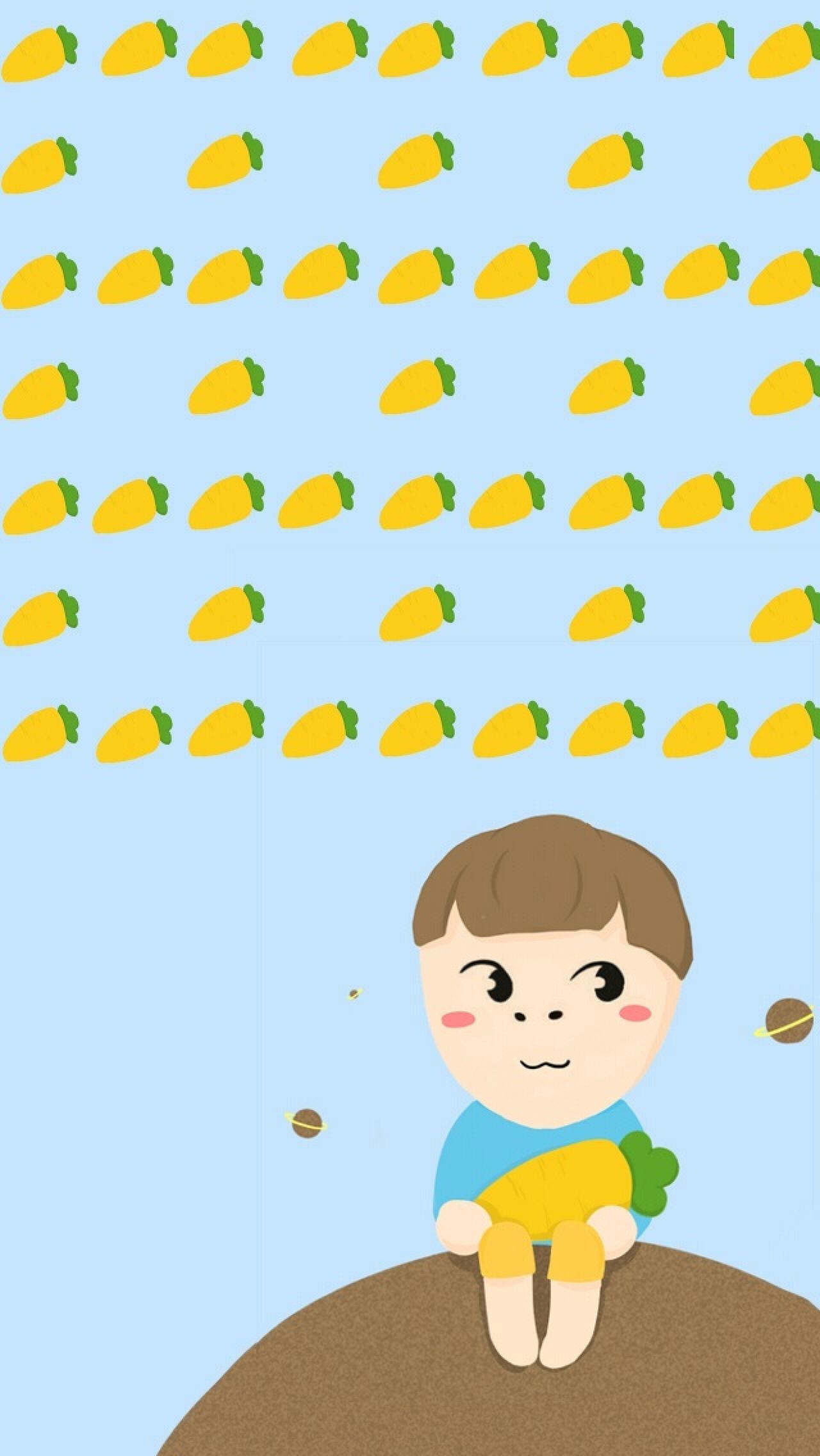 小星星抱着小萝卜蓝色手机壁纸