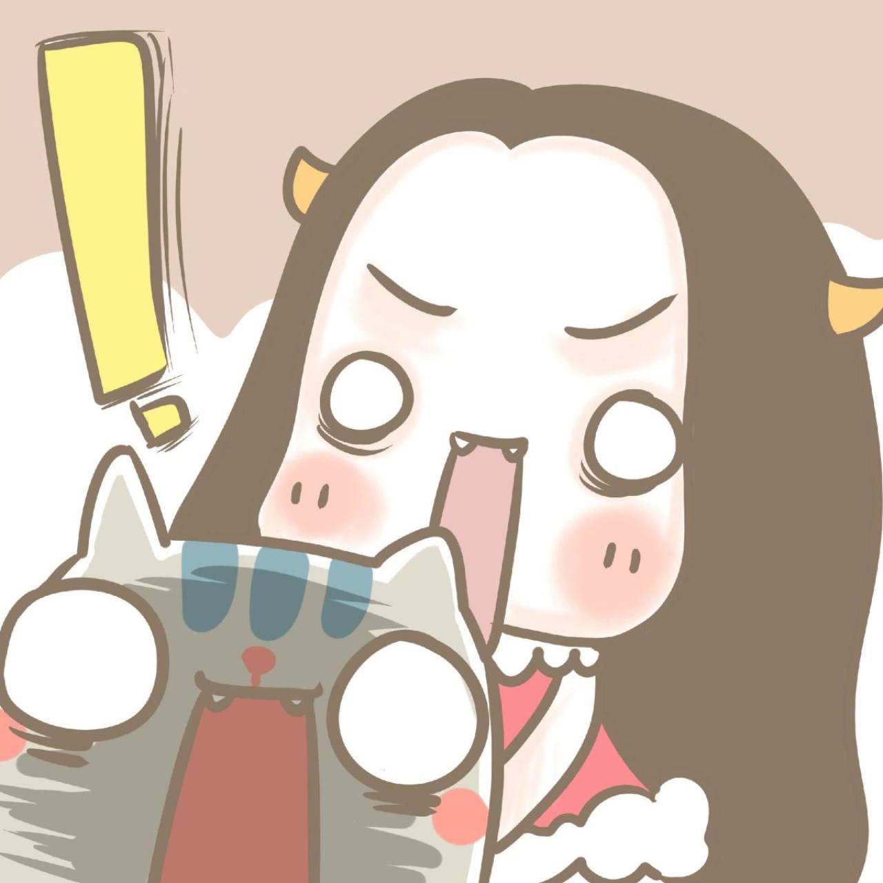 情侣女用：牛轰轰和宠物小猫惊讶神情头像