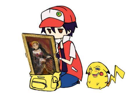 小智往背包里装黄金魔女贝阿朵莉切（丝）的相框，皮卡丘作了一个邪恶的表情