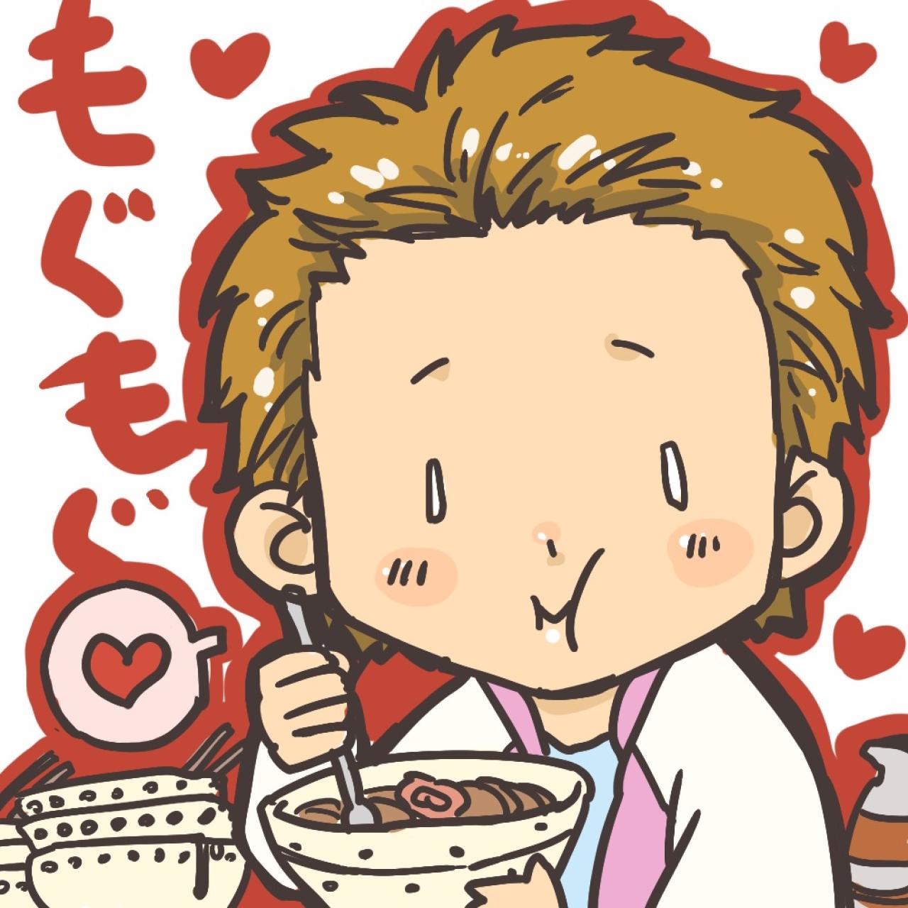 卡通智君捧着碗吃饭显露吃货才能头像