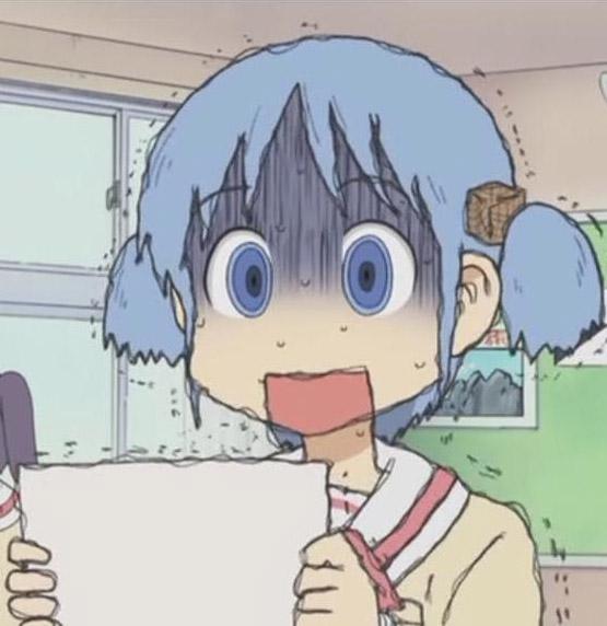 动漫《日常》中长野原美绪拿到相生祐子试卷惊讶得发抖表情