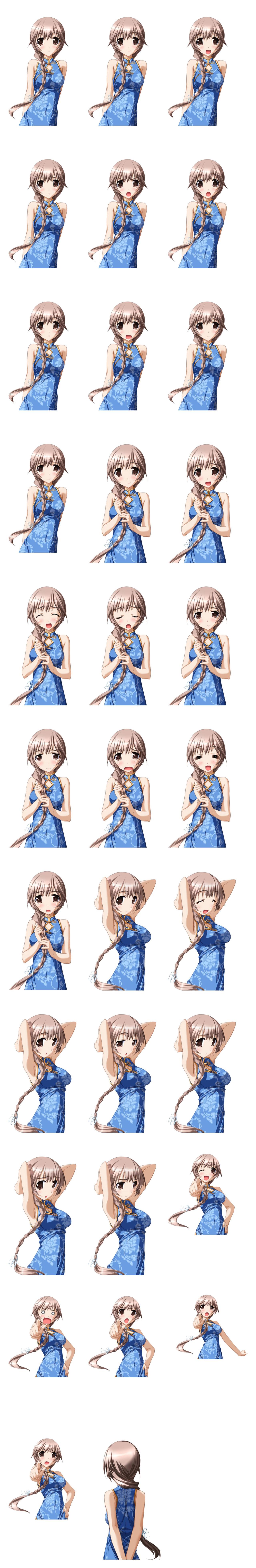 明日的七海和你相逢七海美菜旗袍长马尾辫人物立绘：喜、怒、哀、乐等神情拼图