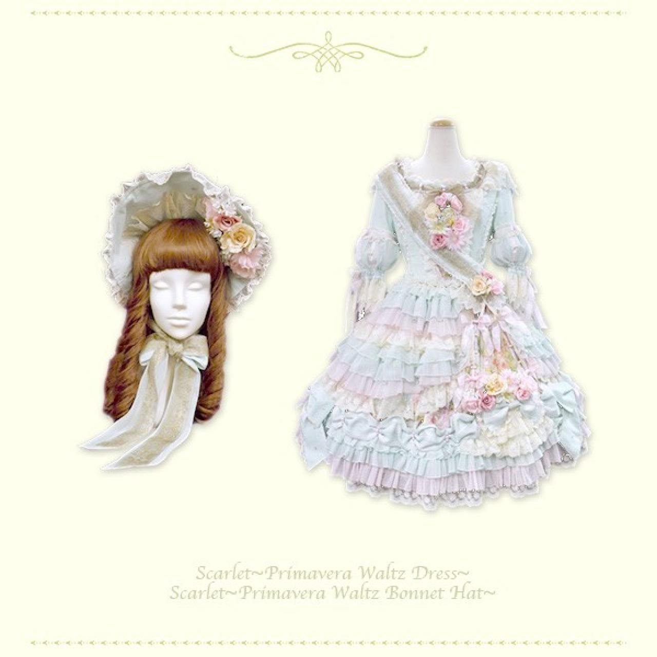 Scarlet Primavera Waltz Dress (Scarlet茶会款连衣裙，图右) Scarlet Primavera Waltz Bonnet Hat(Scarlet茶会款公主帽，图左)