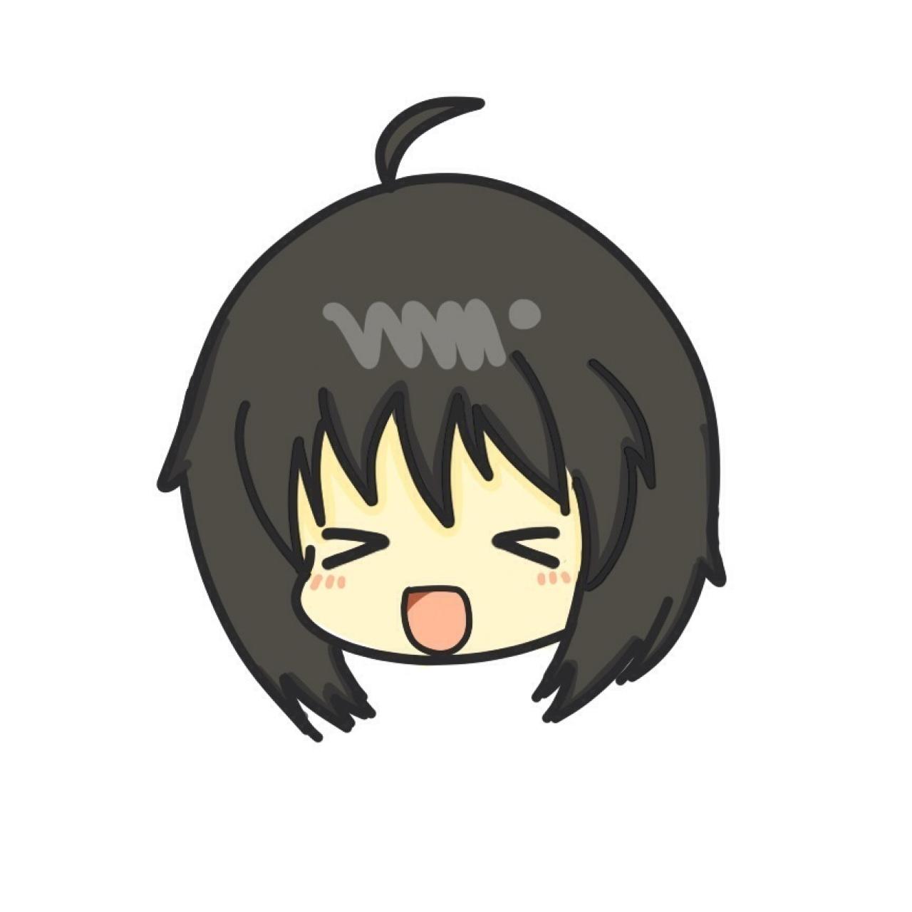 头上长着呆毛的黑色短发女生头像