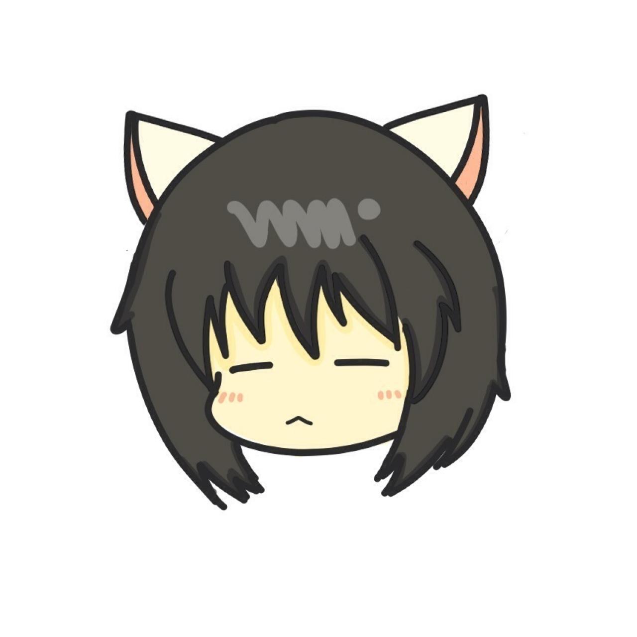 戴着猫耳朵的黑色短发女生头像