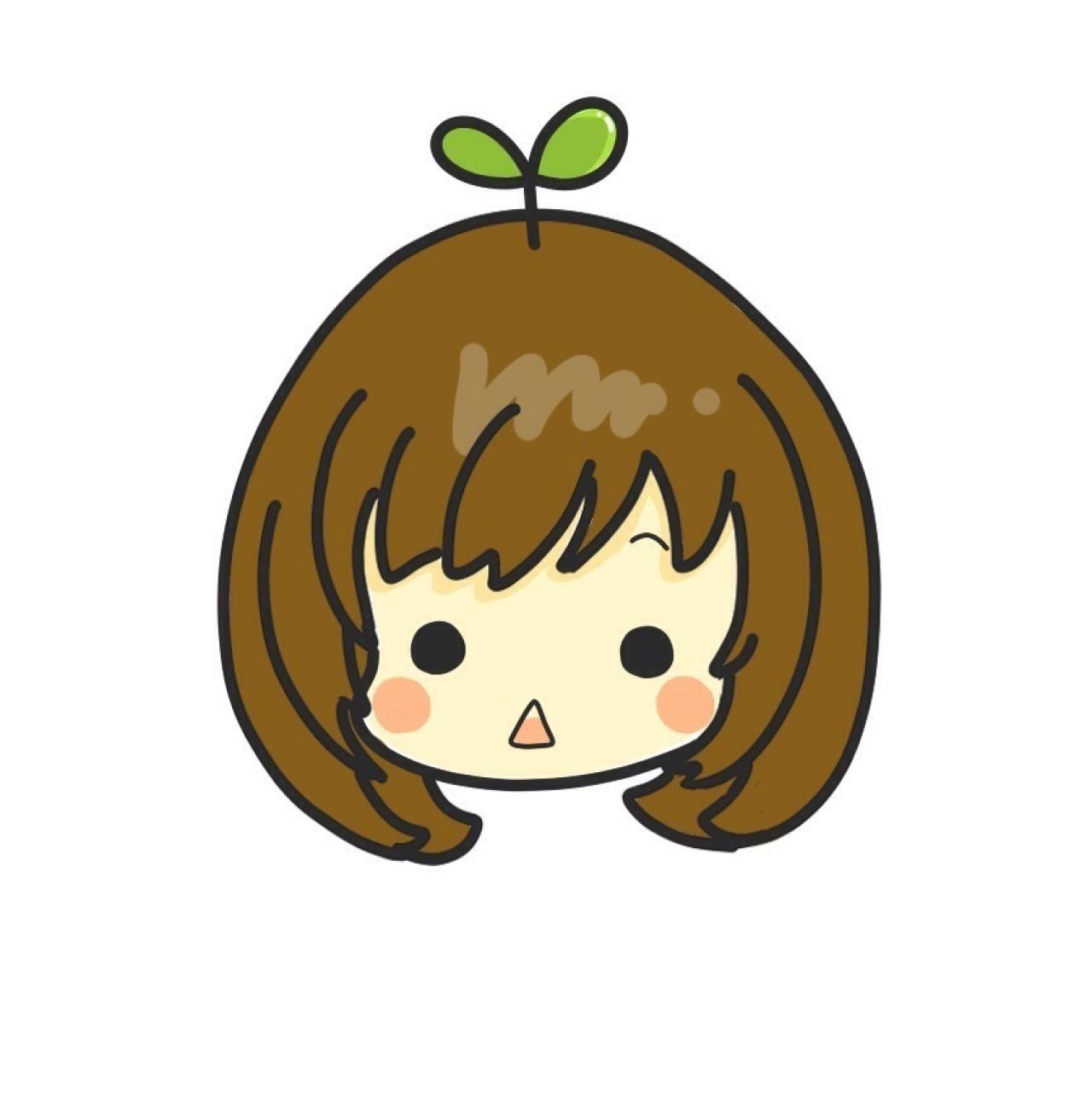 头上长着小草的棕色短发女生头像