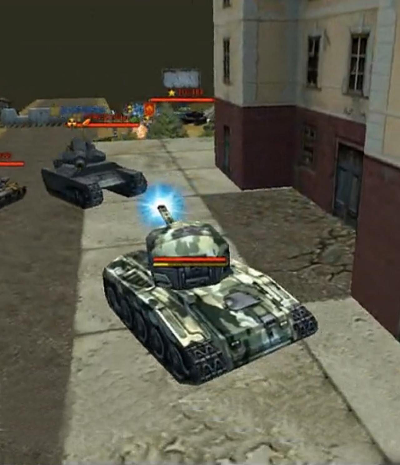 J-95从建筑后绕出，同时调转炮塔蓄力发射激光