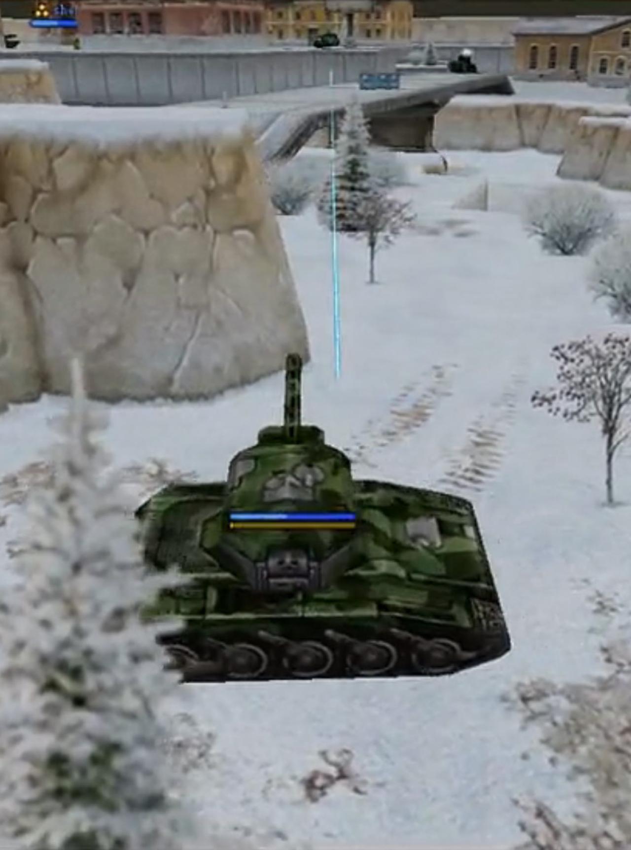 大桥后的山丘背后向右的位置，可打到四个点上的红队