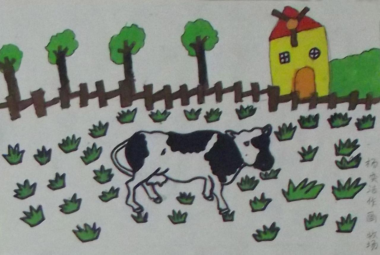 奶牛吃草 杨奕洁画