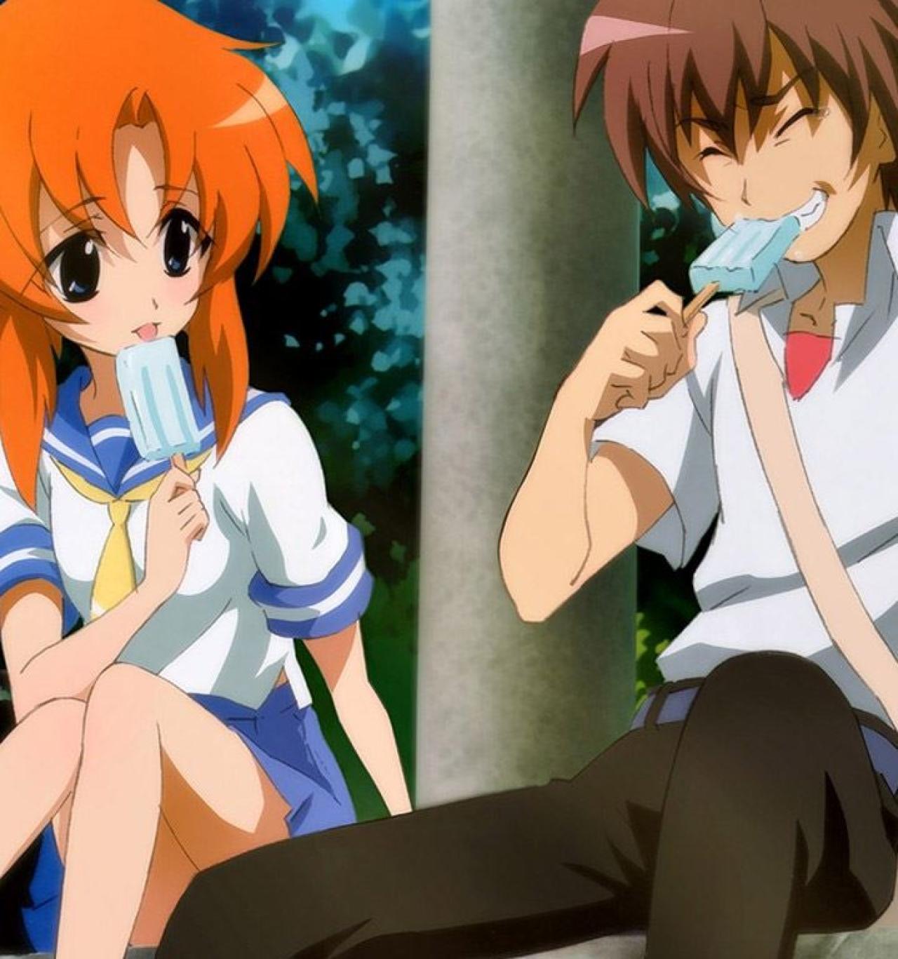 配图 动漫《寒蝉鸣泣之时》龙宫礼奈（左）和前原圭一（右）