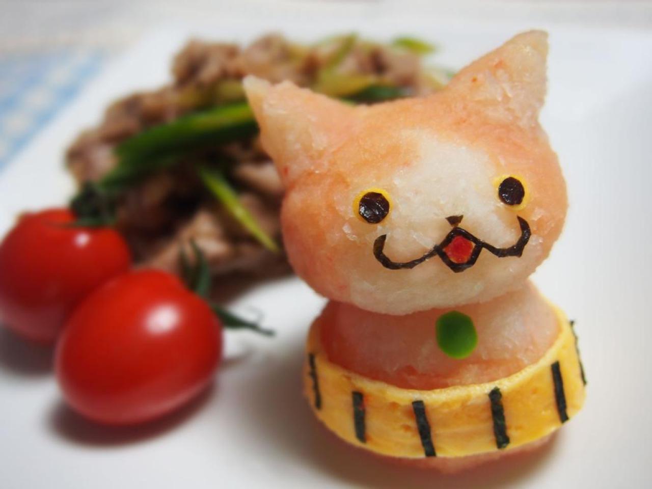 萝卜泥做成的《妖怪手表》中的地缚猫