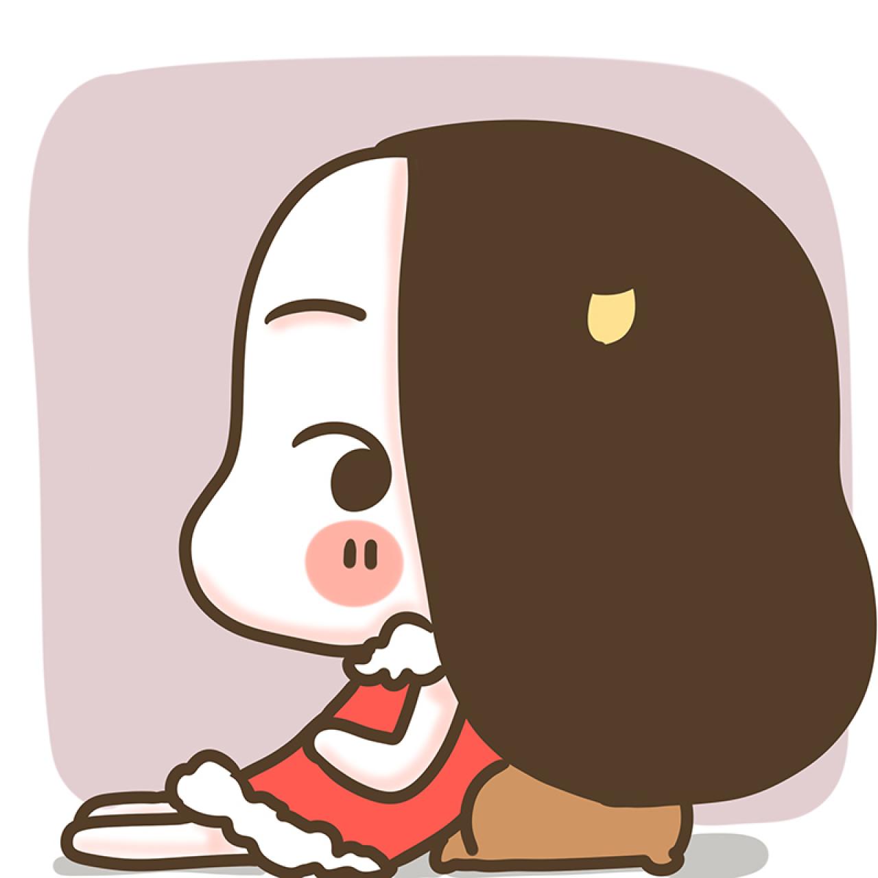 情侣头像女用：背靠着枕头