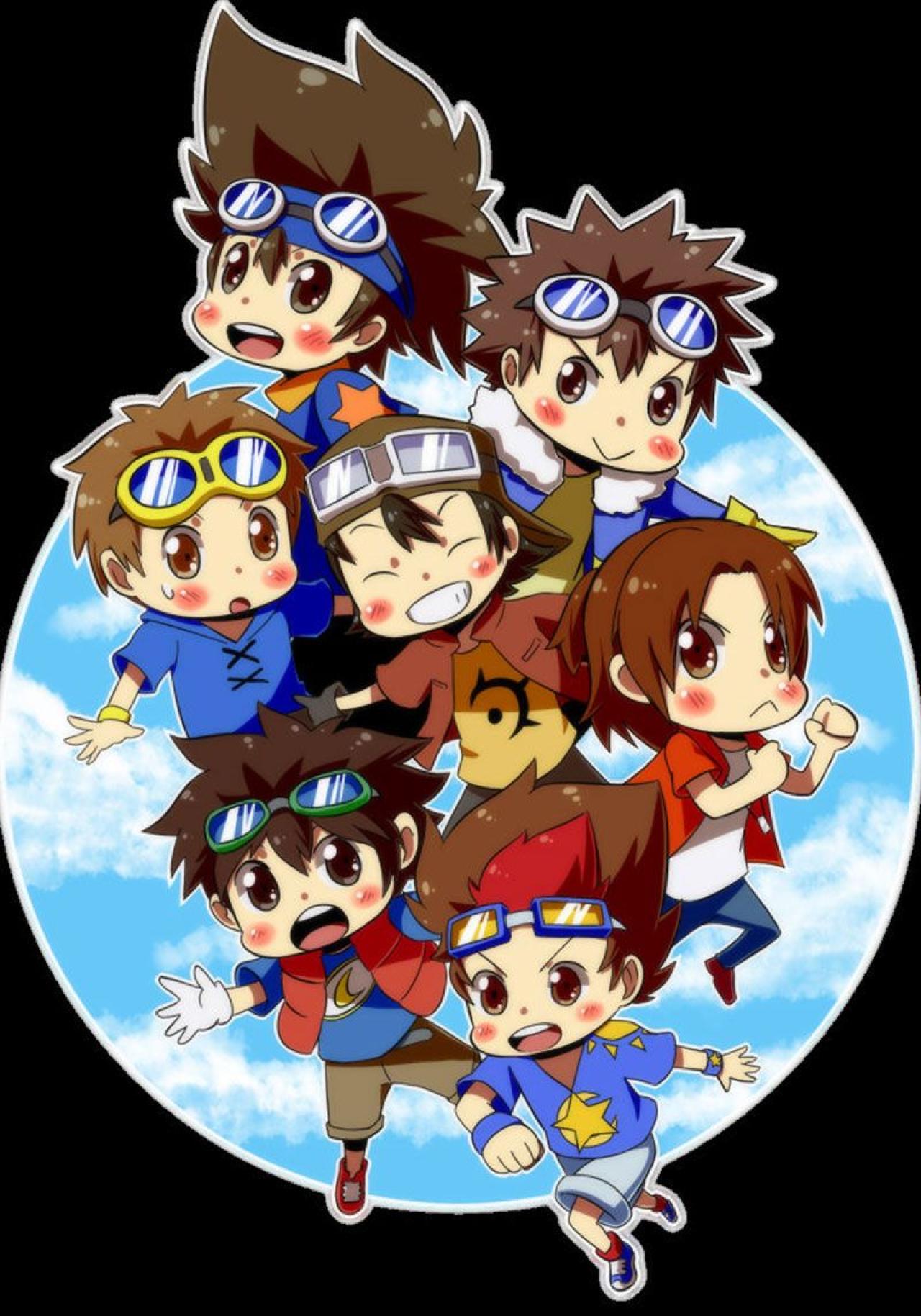 《数码宝贝》历代男主角在一起Q版萌化图