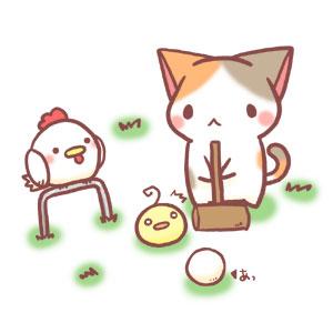 萌表情：猫咪打门球，好像球的颜色有点不对，小鸡……