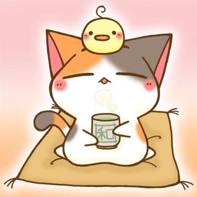 萌表情：头顶小鸡的猫咪喝茶：难得的平静呀！