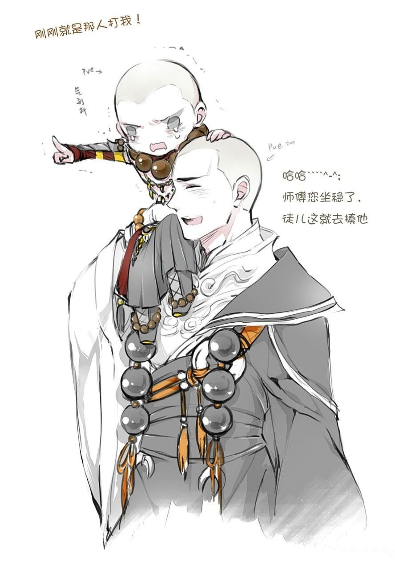 两位和尚：小徒弟和师傅 画师：鬼剃头