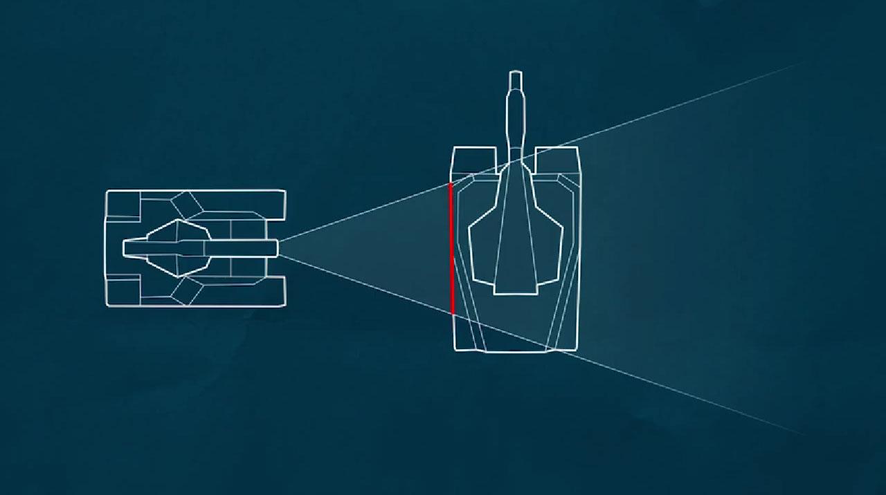新炮塔发射的散弹将呈现放射状飞射，红色区域为敌方坦克中弹区域