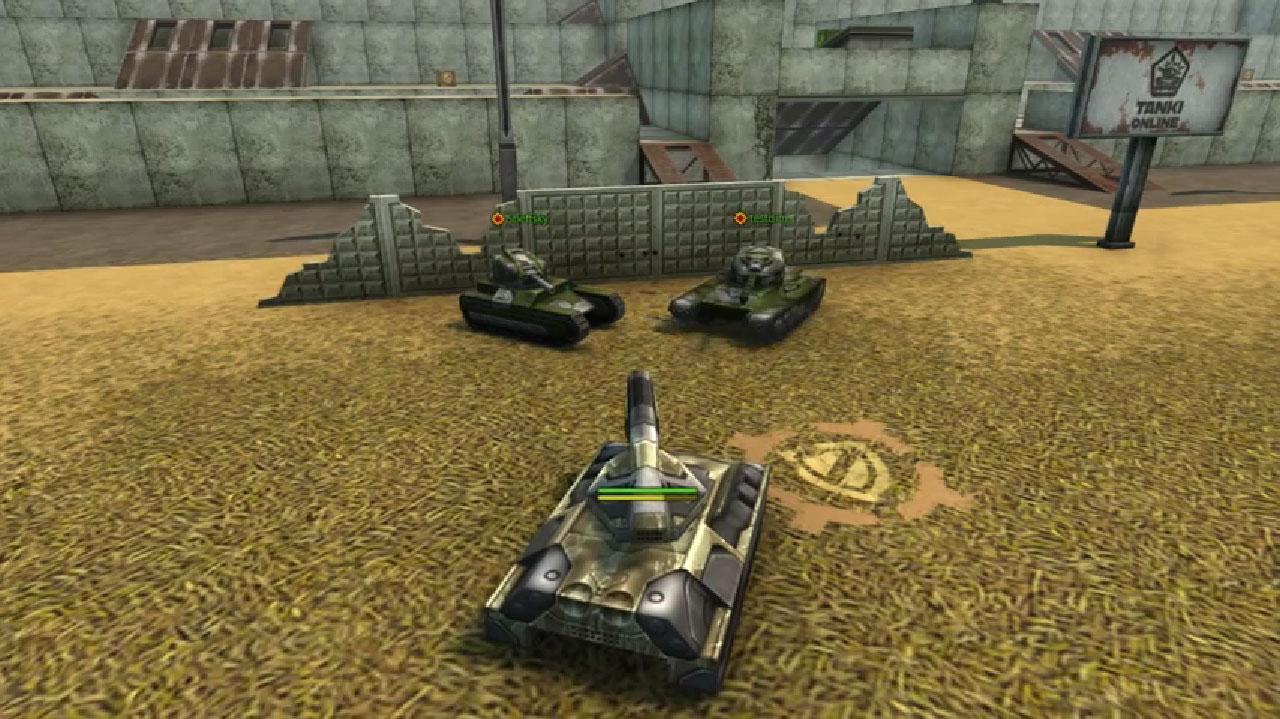 新炮塔同时命中面前的黄蜂和维京，两辆坦克均受到冲击，向后移动，墙壁上有从两辆坦克中间穿过的坦克弹孔