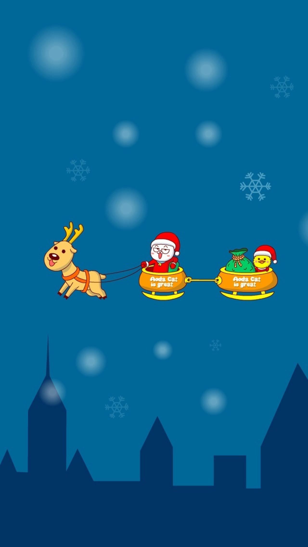 嗷大喵和七七鸭圣诞萌手机壁纸