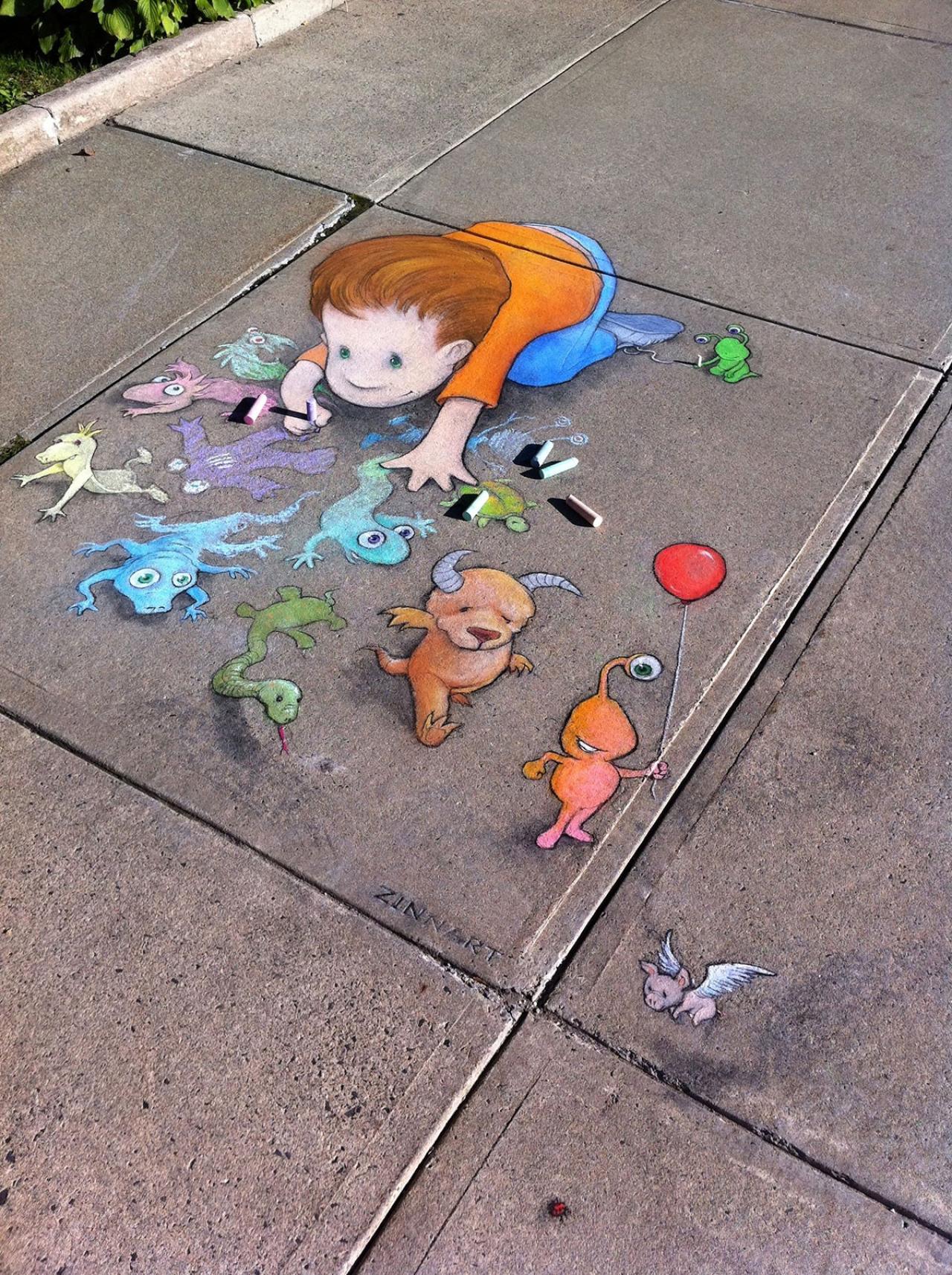 立体手绘：趴在地上的孩子正在画画