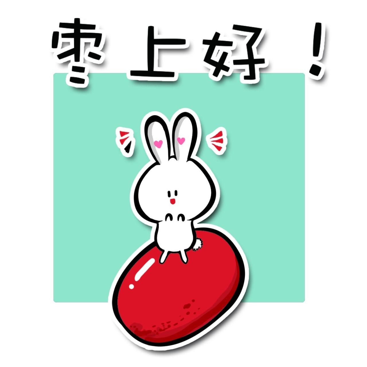 小兔子打招呼表情：早上好！（枣上好！）蓝色背景