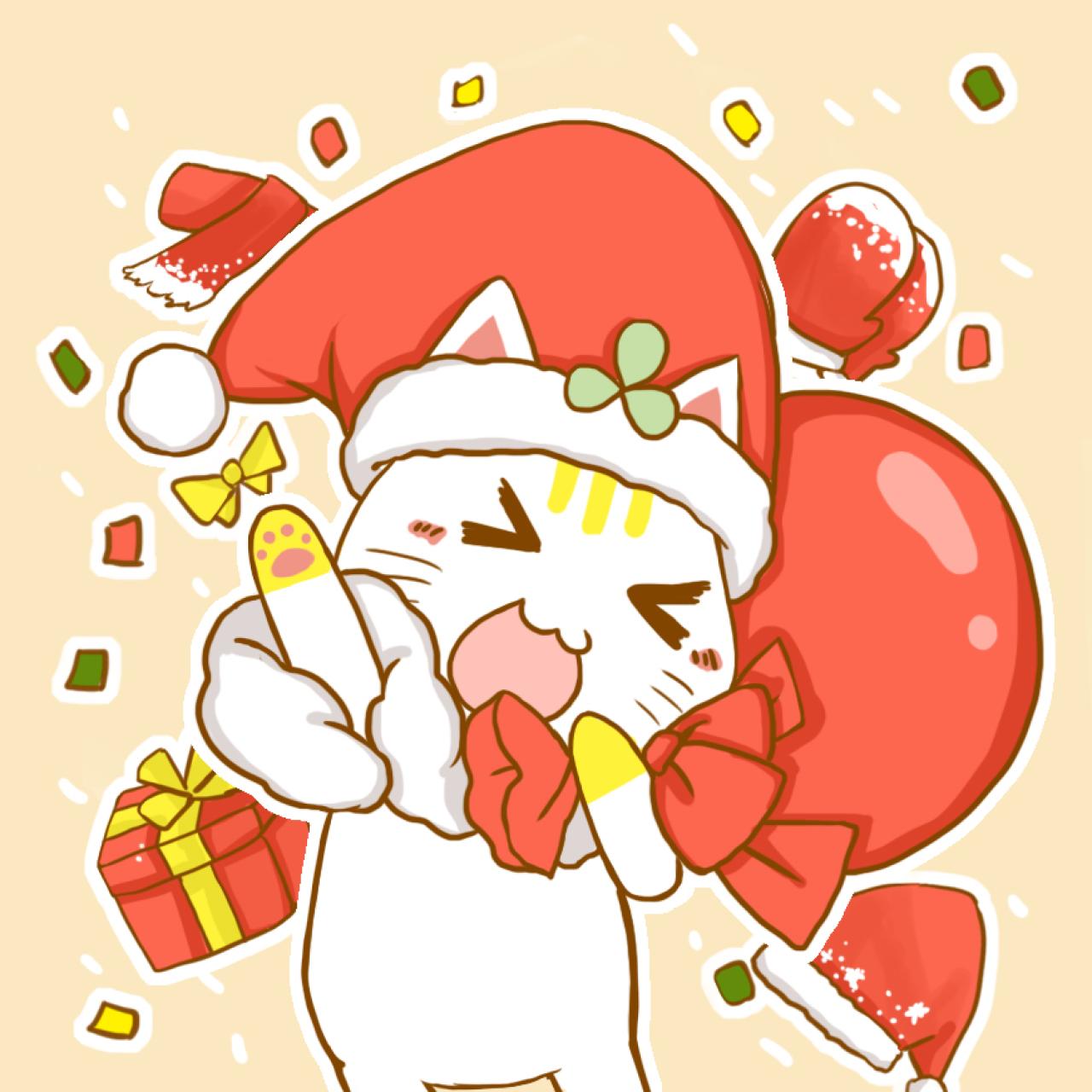 情侣头像女用：短尾猫背着圣诞礼物