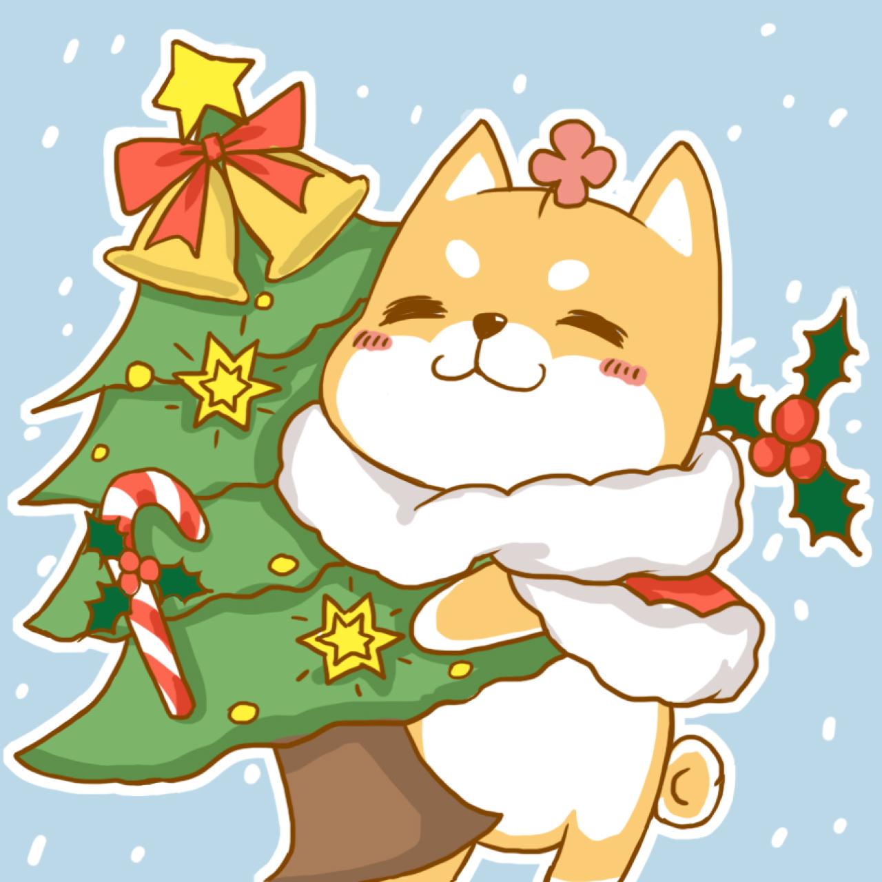 情侣头像男用：抱着圣诞树的秋田犬