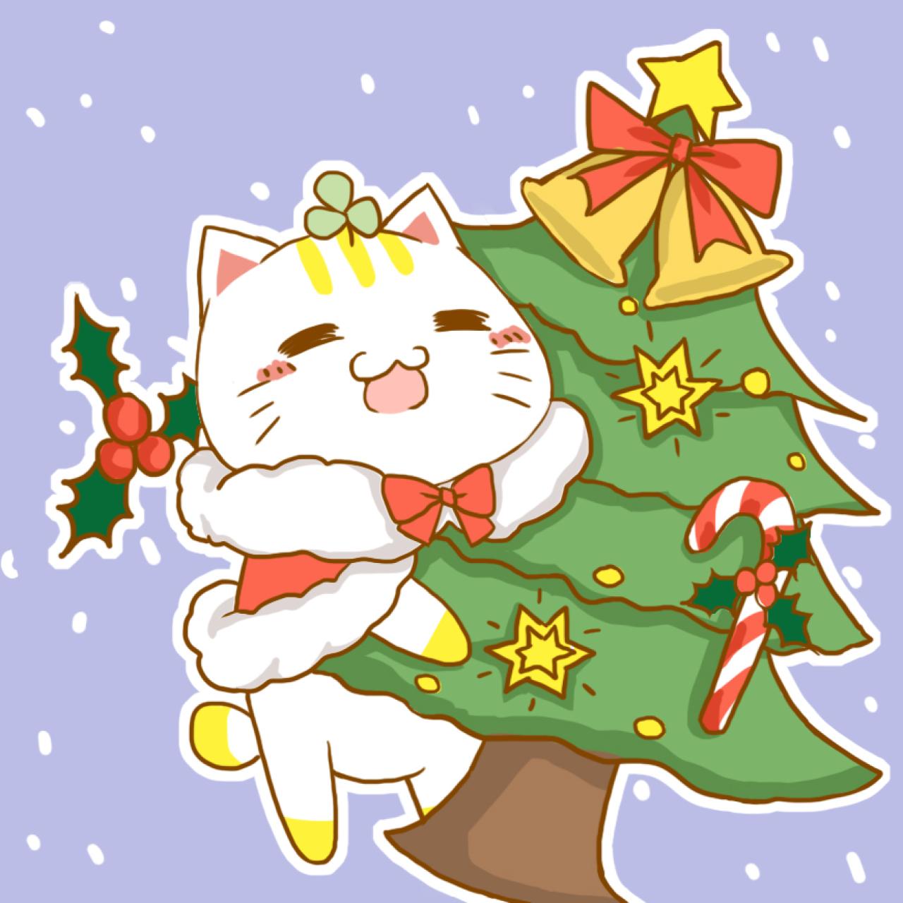 情侣头像女用：抱着圣诞树的短尾猫