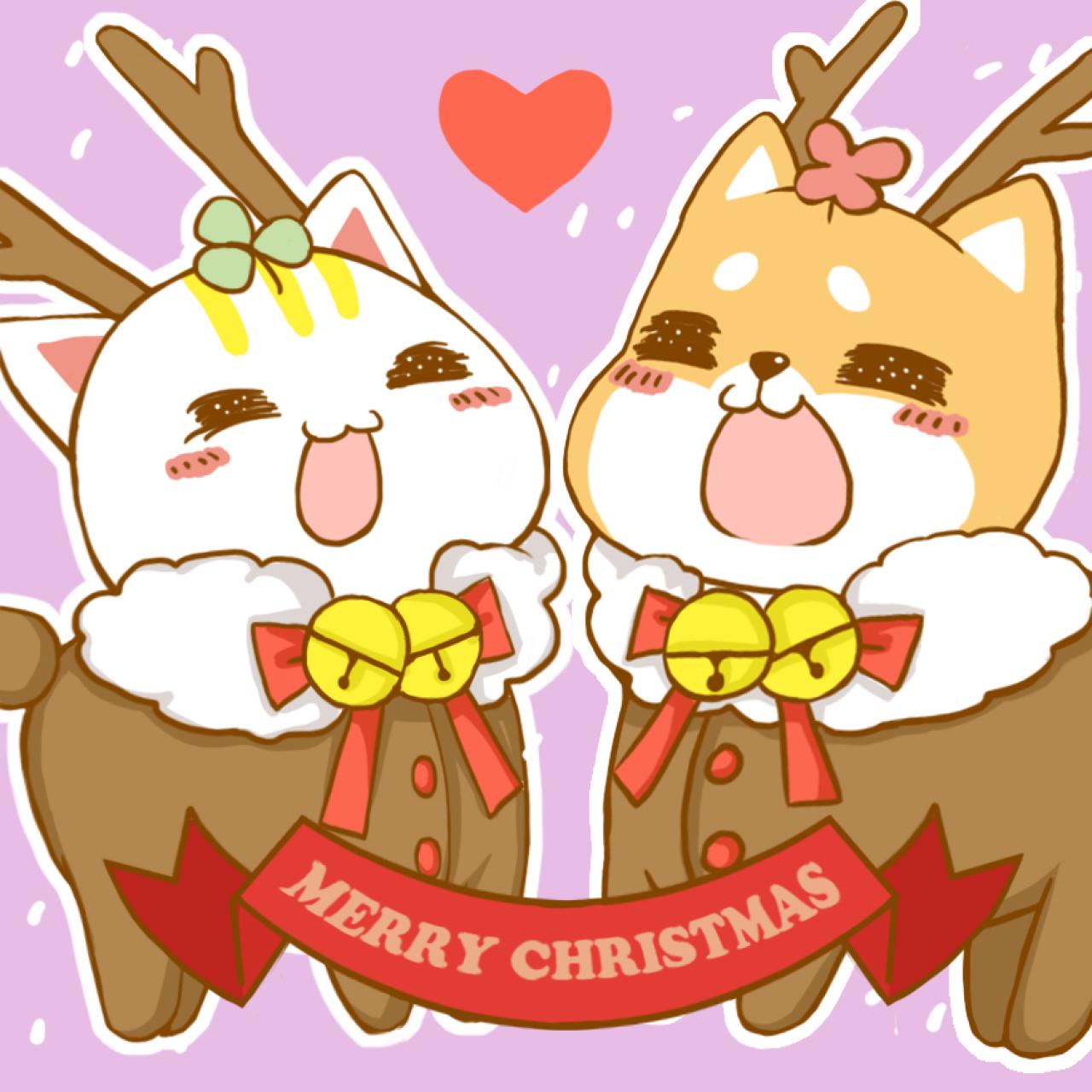 短尾猫和秋田犬扮成麋鹿圣诞情侣头像