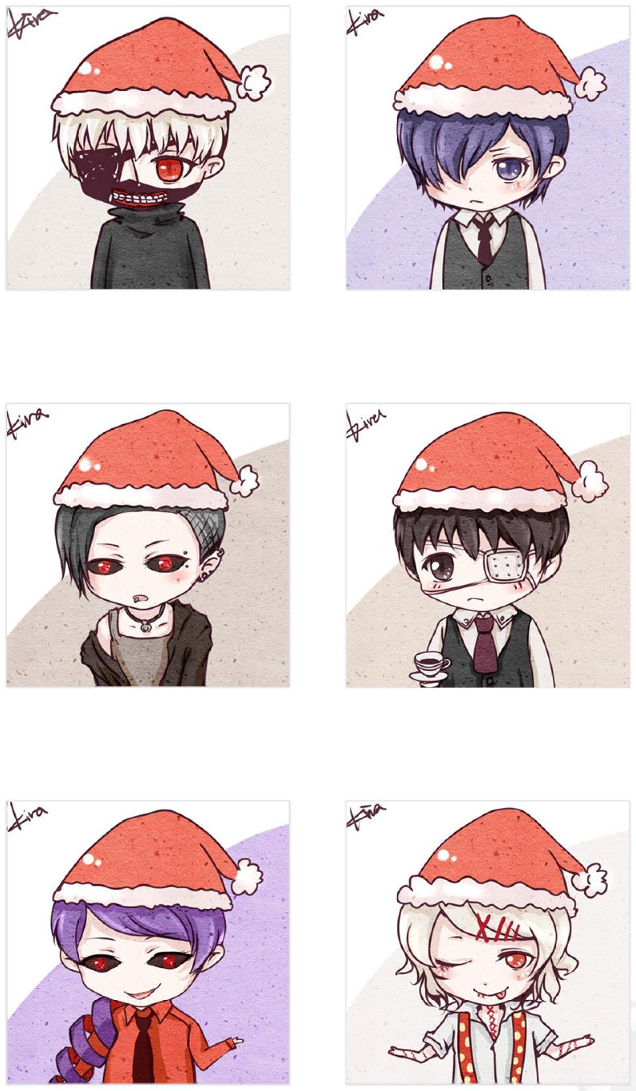 东京食尸鬼主要角色戴着圣诞帽子的头像 预览图