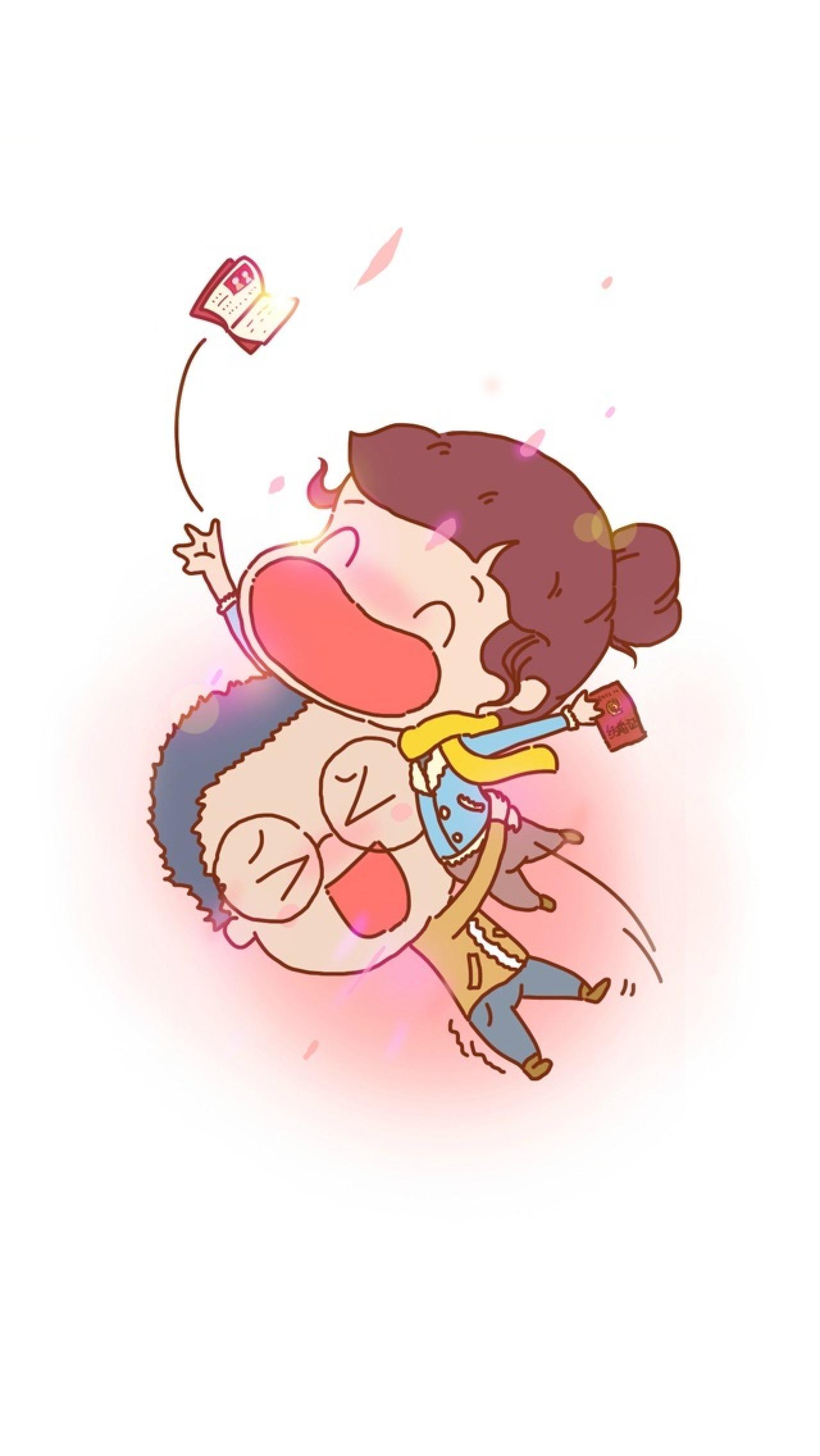 女孩拿着结婚证扑到男孩怀里“我们结婚啦”情侣手机壁纸