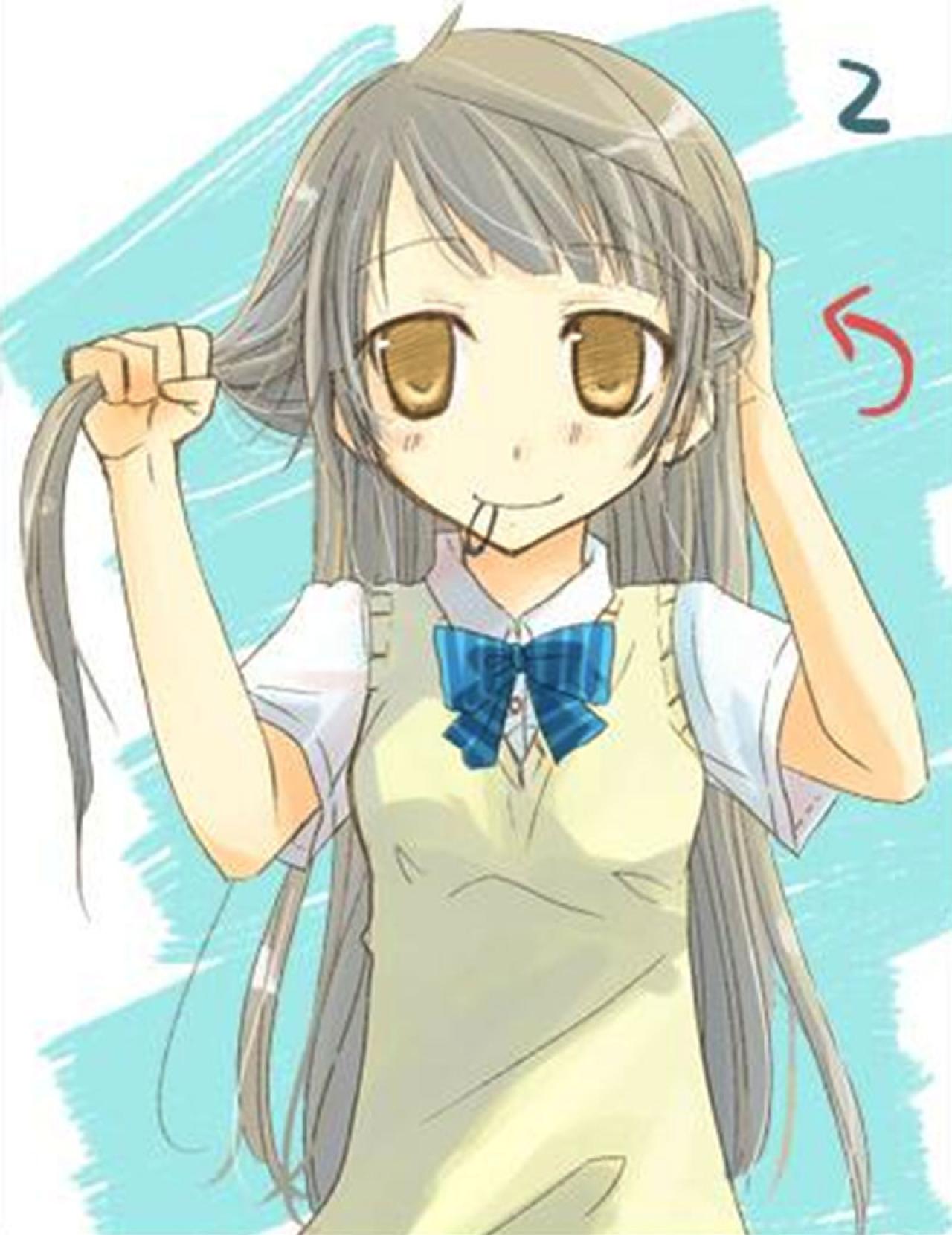 自己动手绑扎南小鸟发型教程第二步：将两束头发叠到一起