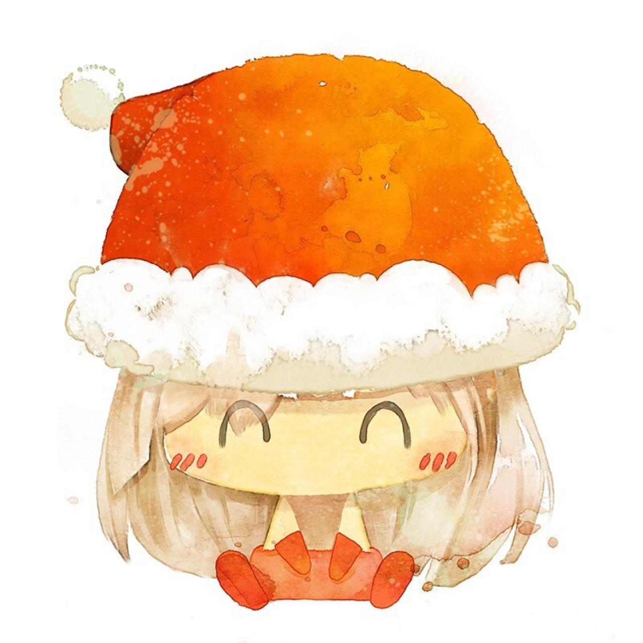 圣诞情侣头像女用：女孩戴着圣诞帽子扮成圣诞老人