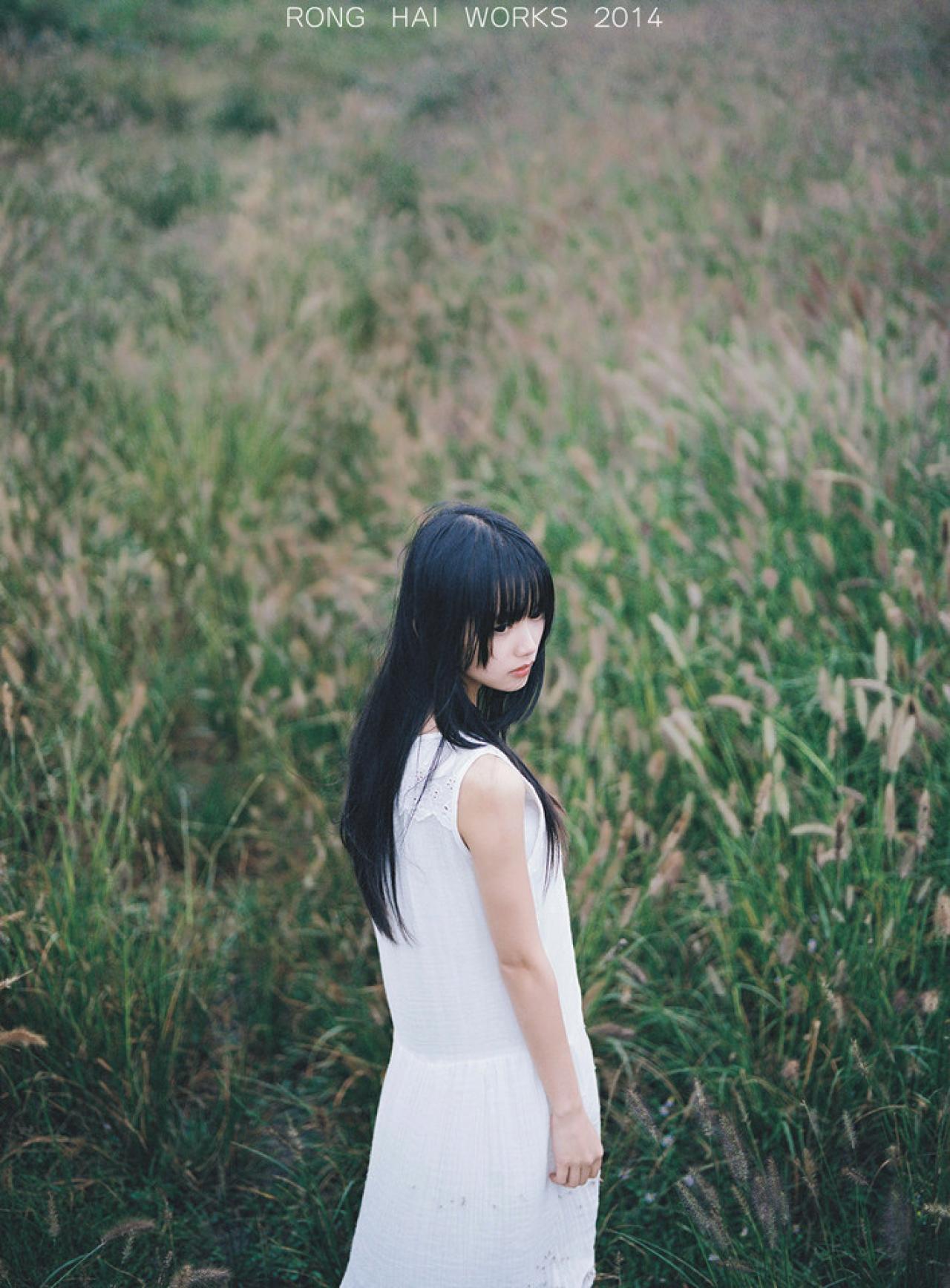 猫梓在原野中回眸背面立幅