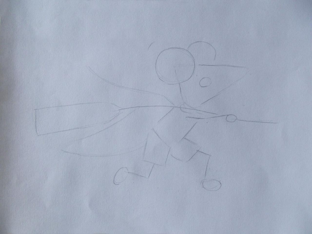 第一步,用几何形表现小老鼠的身体大体比例关系