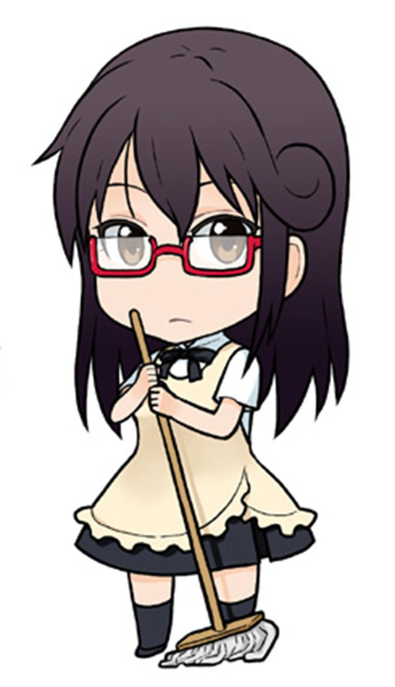 迷糊餐厅松本麻耶（まつもと　まや）戴着眼镜拿着扫把的全身Q版头像