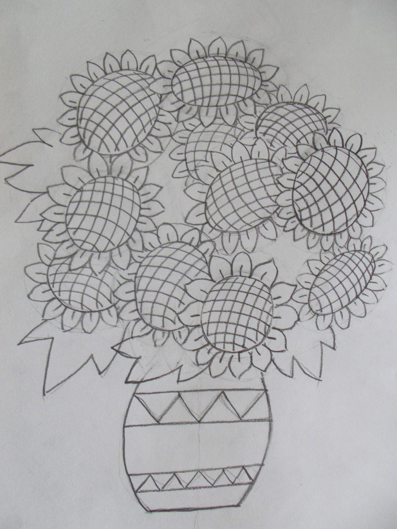 第五步,画后面的花及花瓶