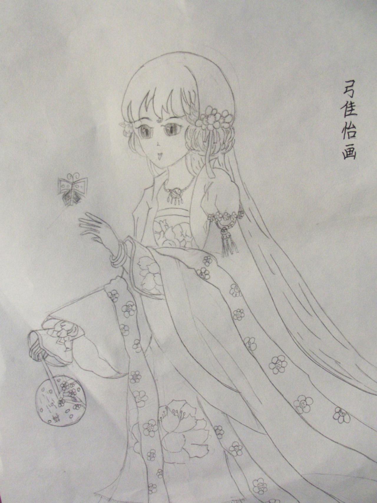 动漫卡通 穿着古装的少女 弓佳怡画