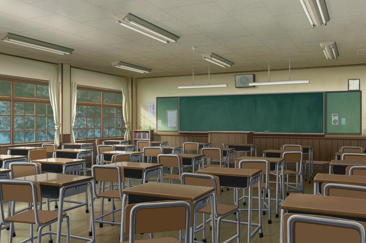 《明日の七海と逢うために》中夏日树木绿荫下的教室