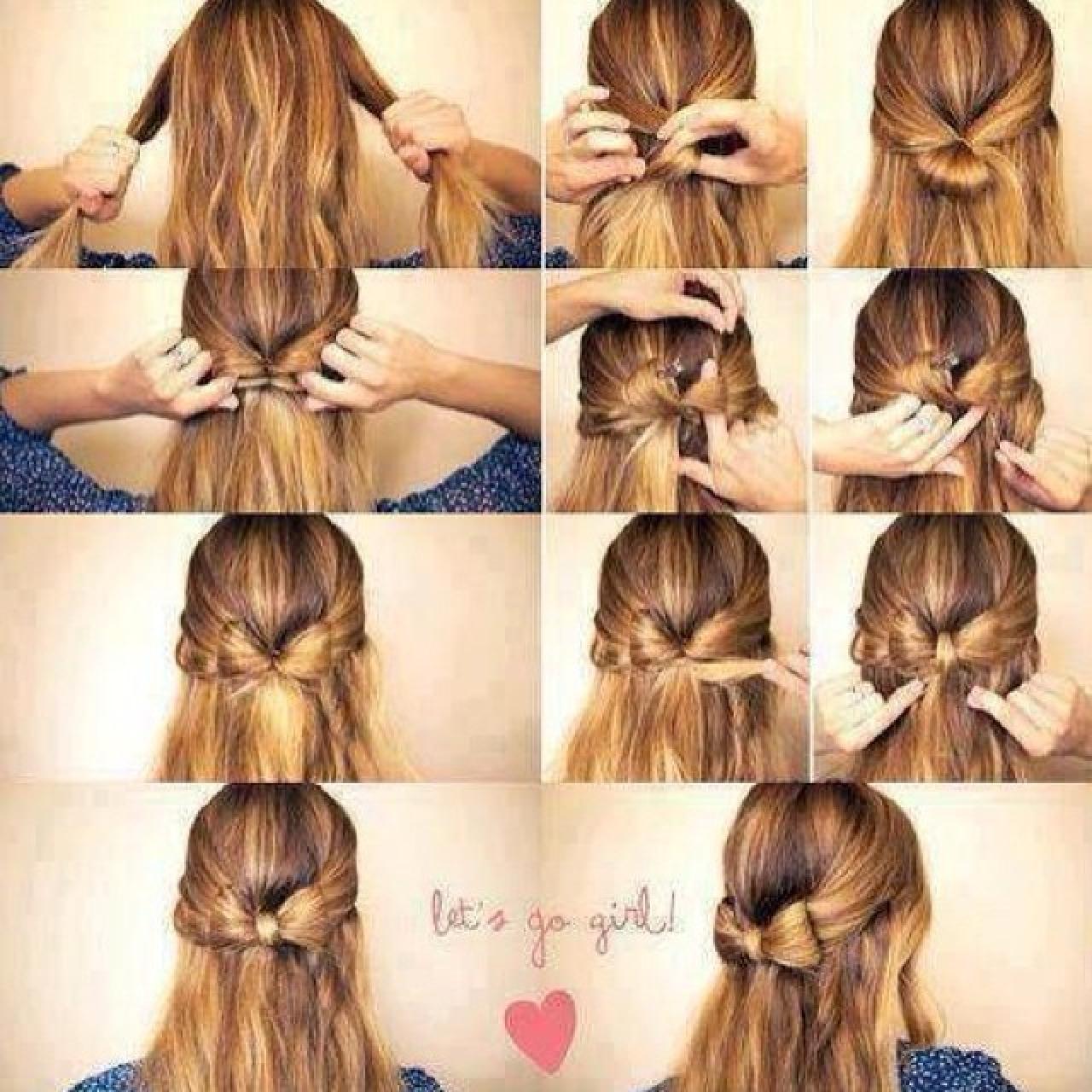 用头发绑扎蝴蝶结马尾 图解教程步骤拼图