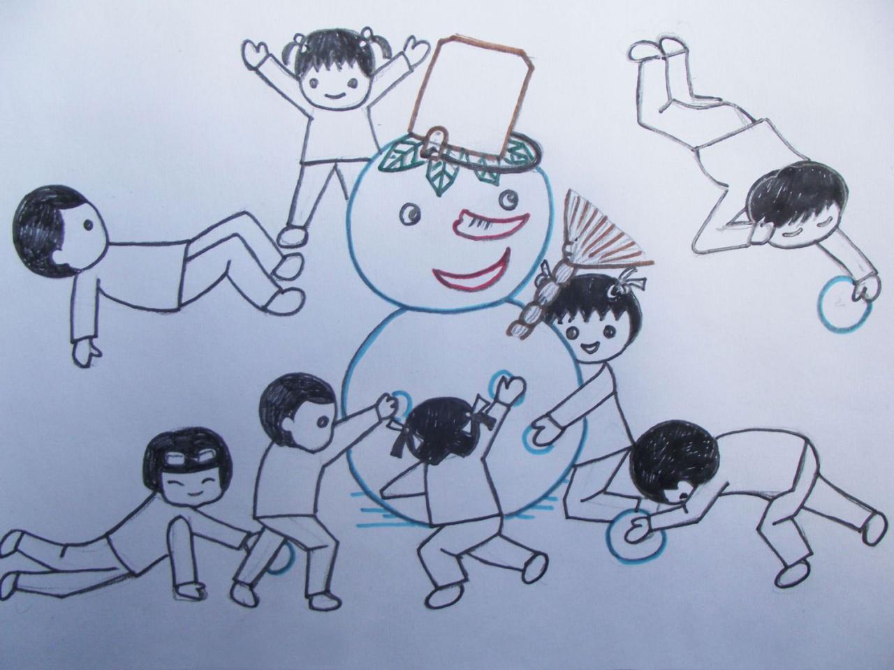 第四步，分层次勾出雪人等外轮廓