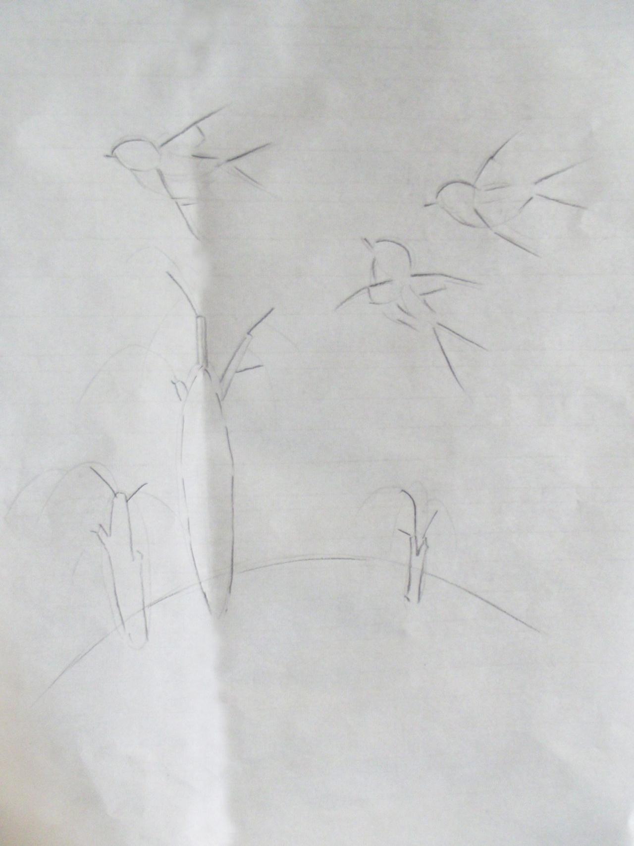 第一步,用木炭笔定位置和大小