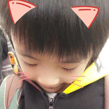 费曼Feynman低头，头上画着猫耳朵的头像（好想摸头呢！）